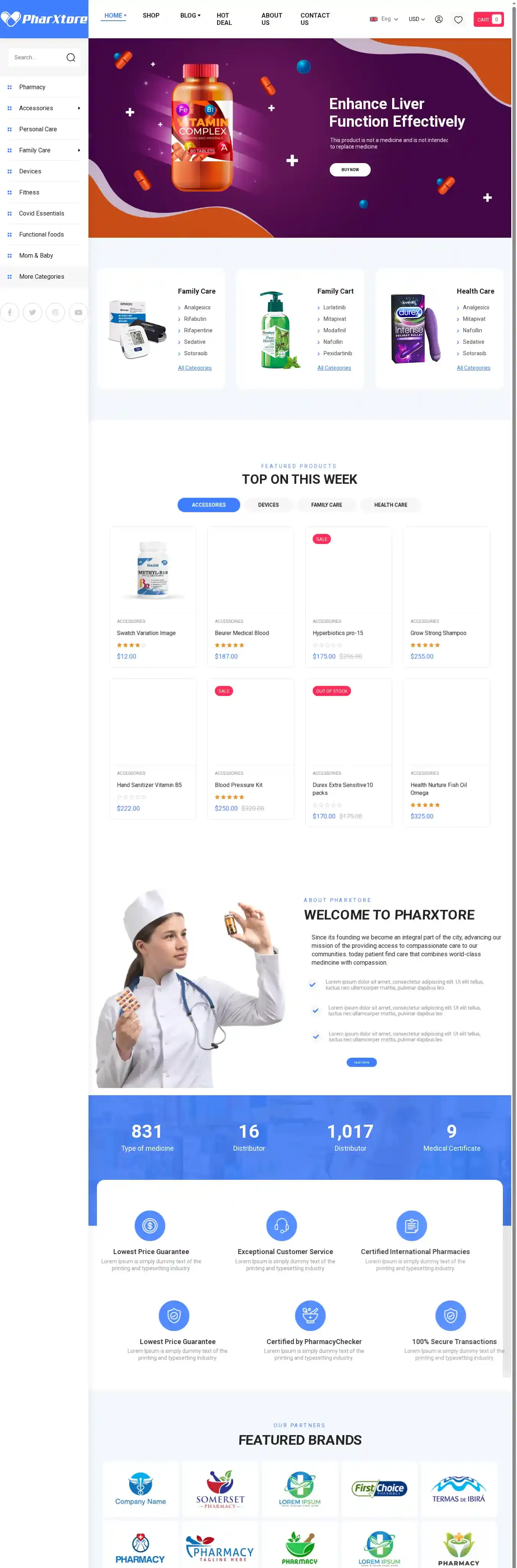 Pharxtore home page on desktop