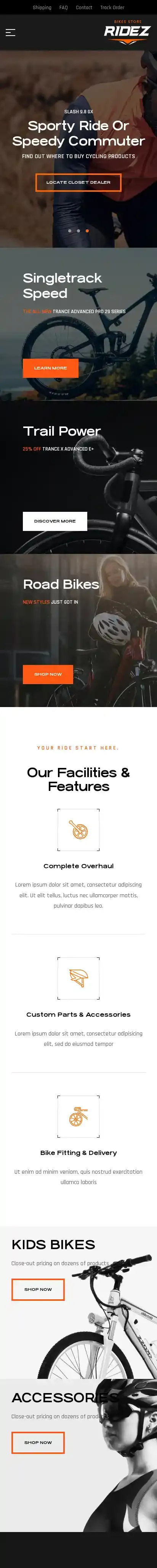 Ridez home page on mobile
