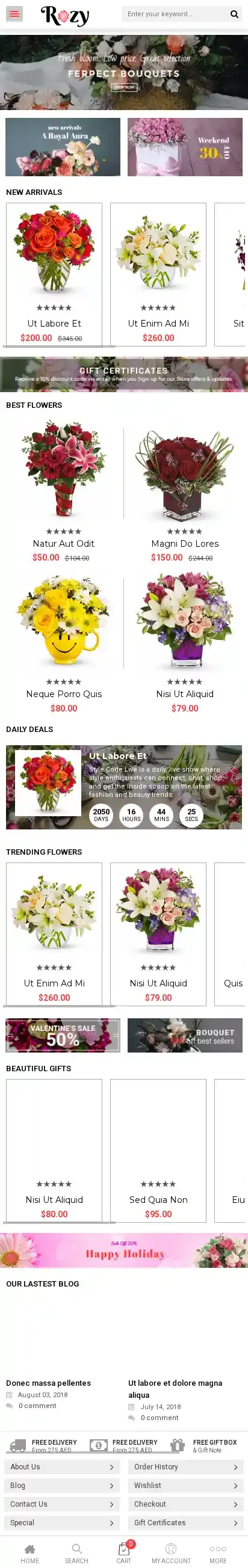 Rozy home page on mobile