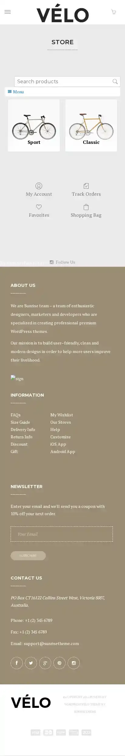 Velo home page on mobile