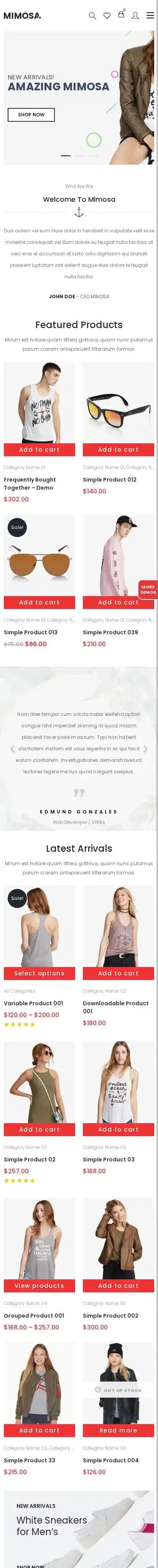VG Mimosa home page on mobile