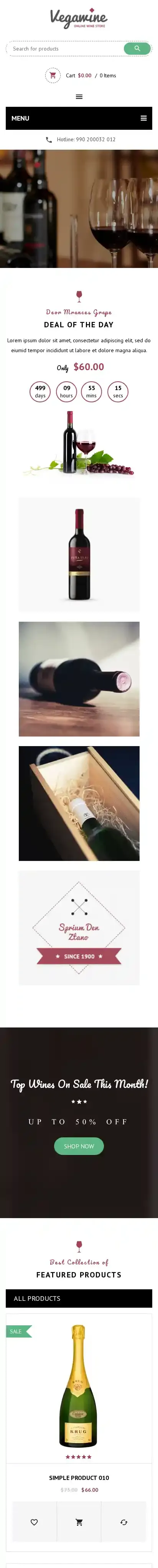 VG VegaWine home page on mobile
