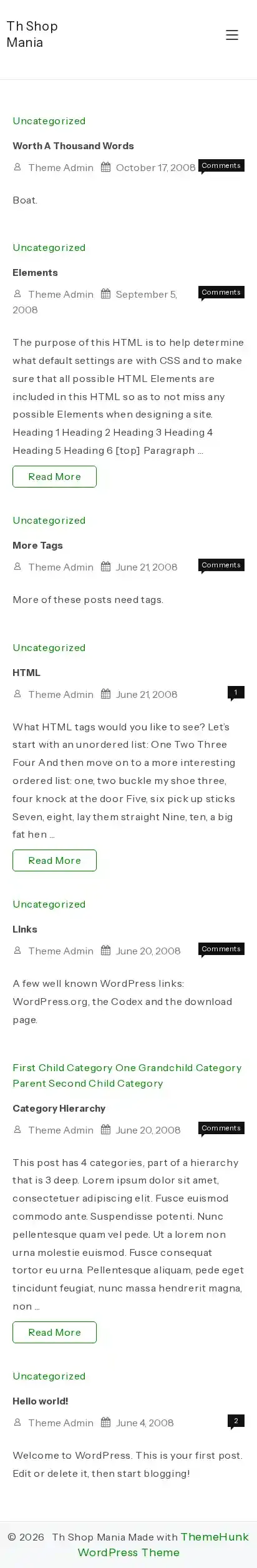Th Shop Mania home page on mobile