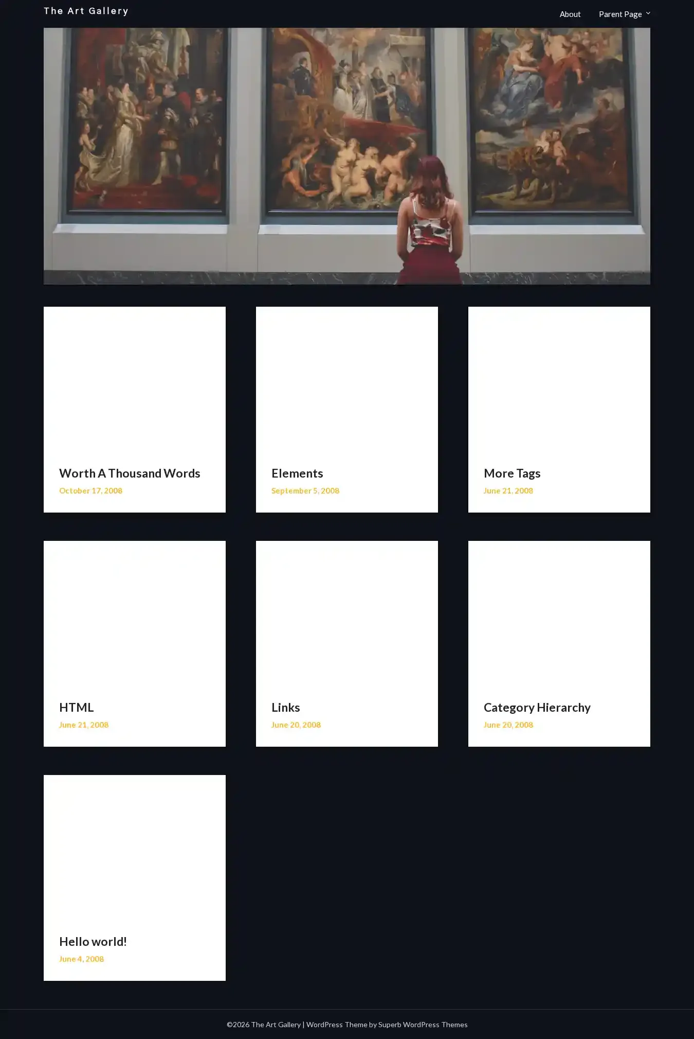 The Art Gallery home page on desktop