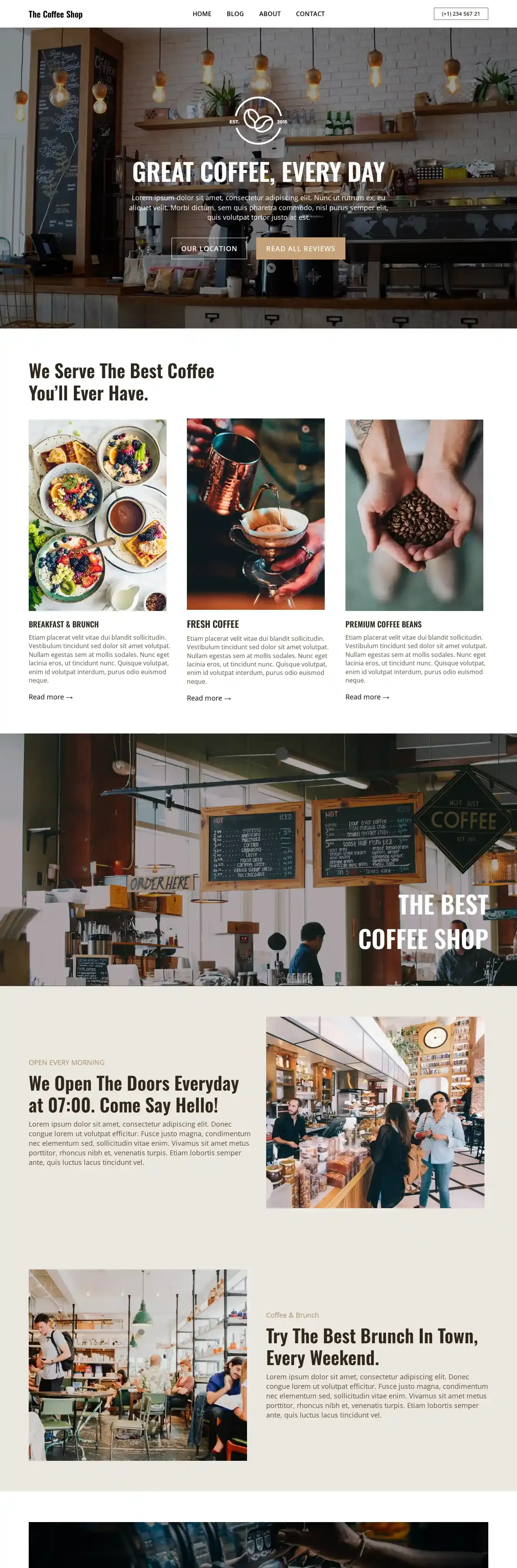 The Coffee Shop home page on desktop