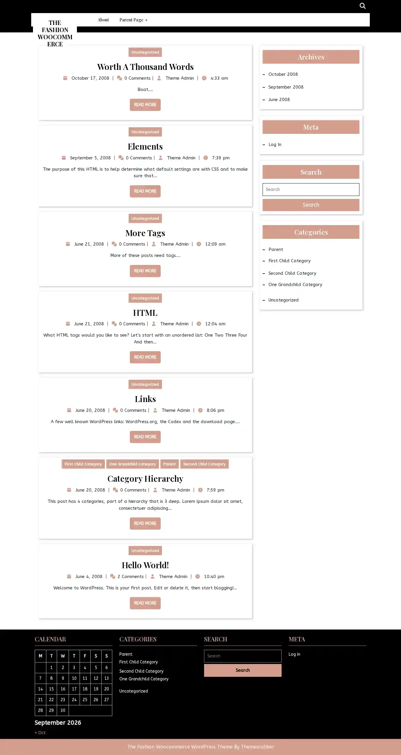 The Fashion Woocommerce home page on desktop
