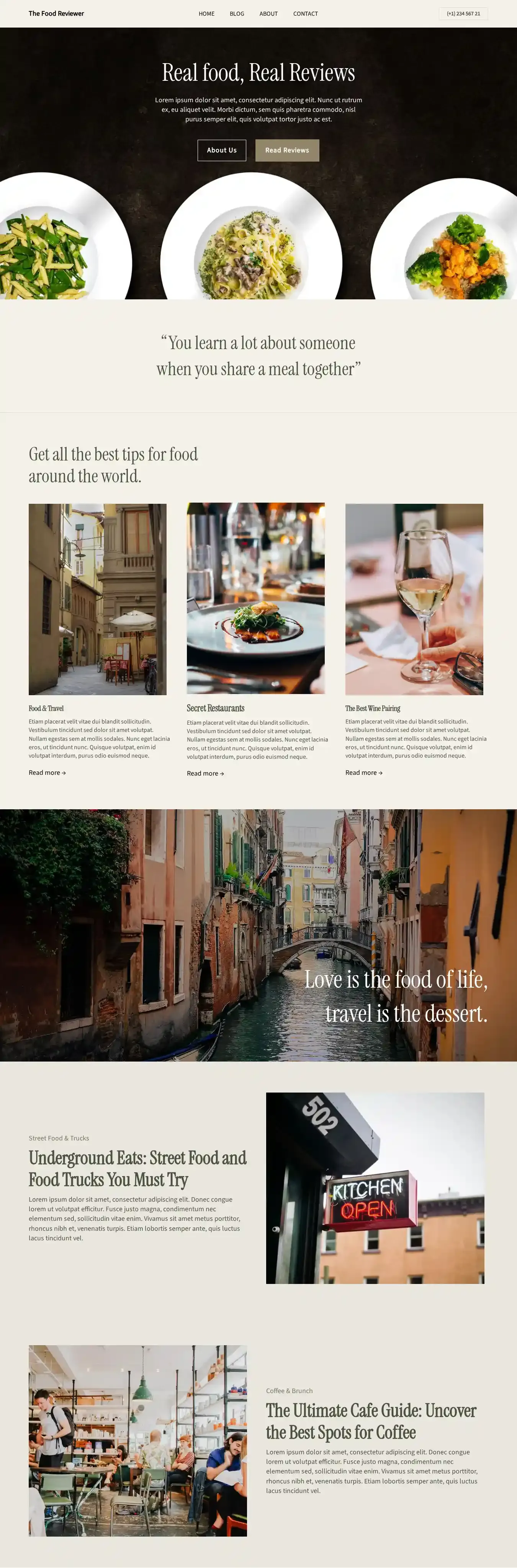 The Food Reviewer home page on desktop