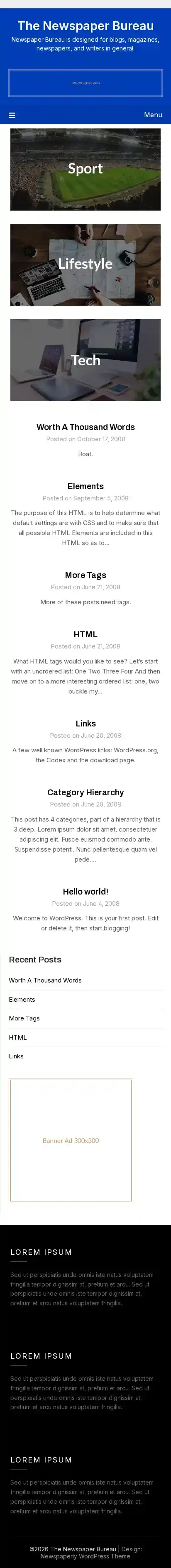 The Newspaper Bureau home page on mobile