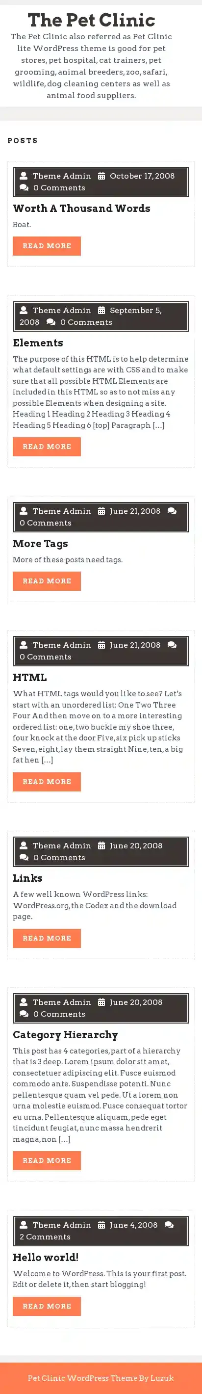 The Pet Clinic home page on mobile