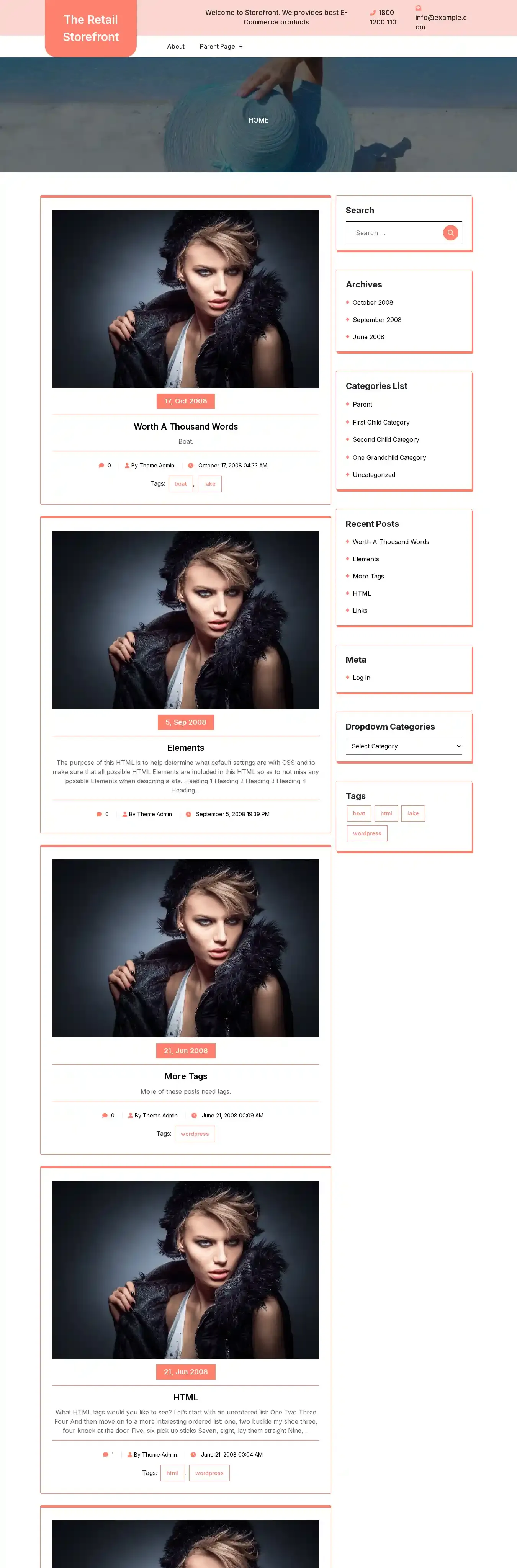 The Retail Storefront home page on desktop