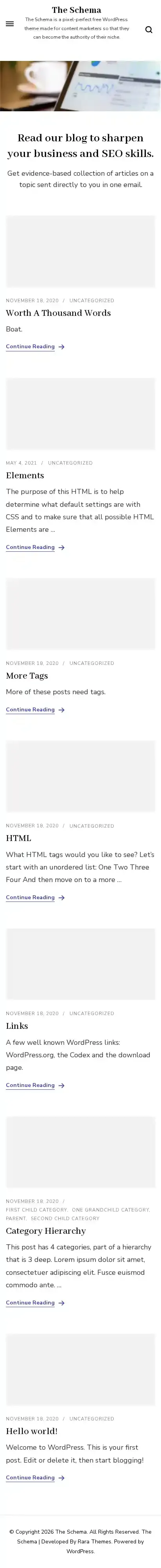 The Schema home page on mobile