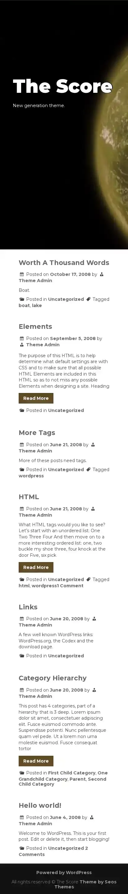 The Score home page on mobile