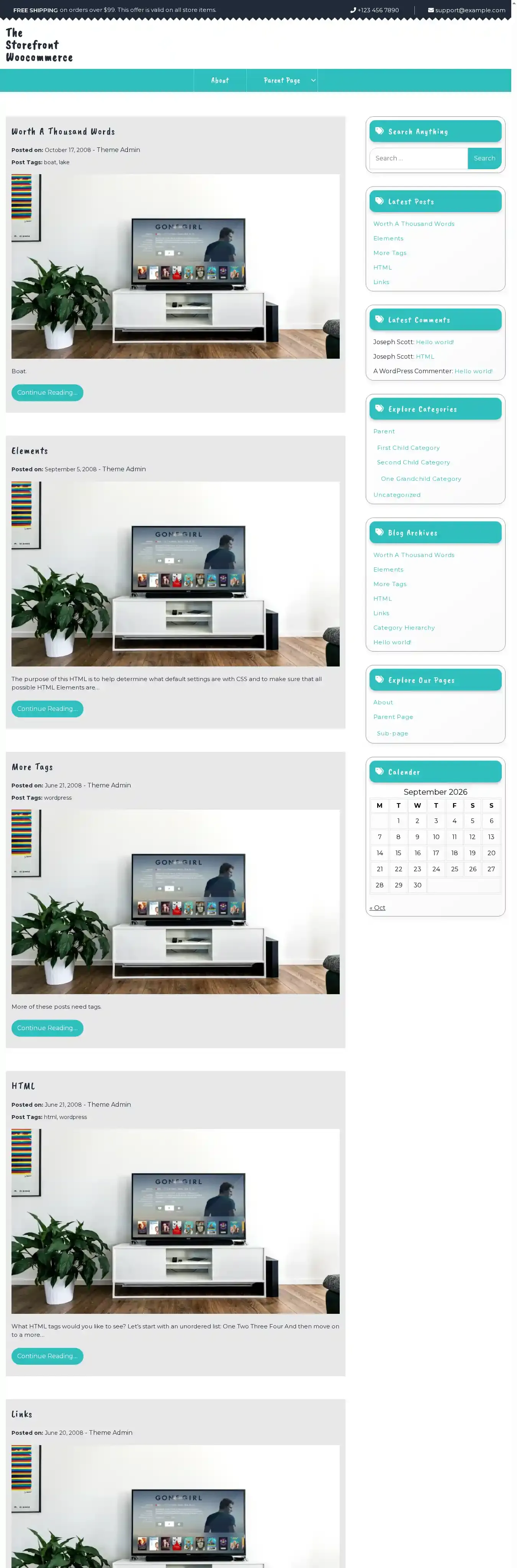 The Storefront Woocommerce home page on desktop