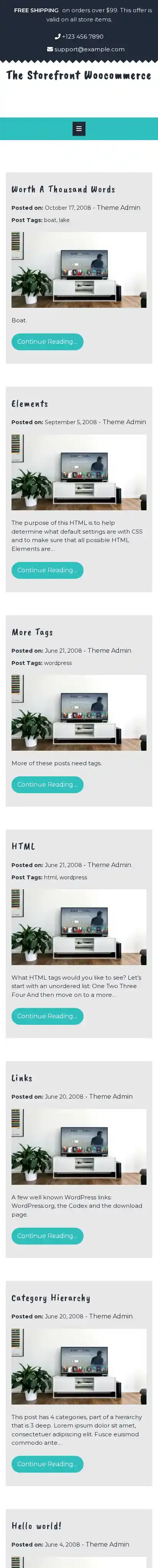 The Storefront Woocommerce home page on mobile