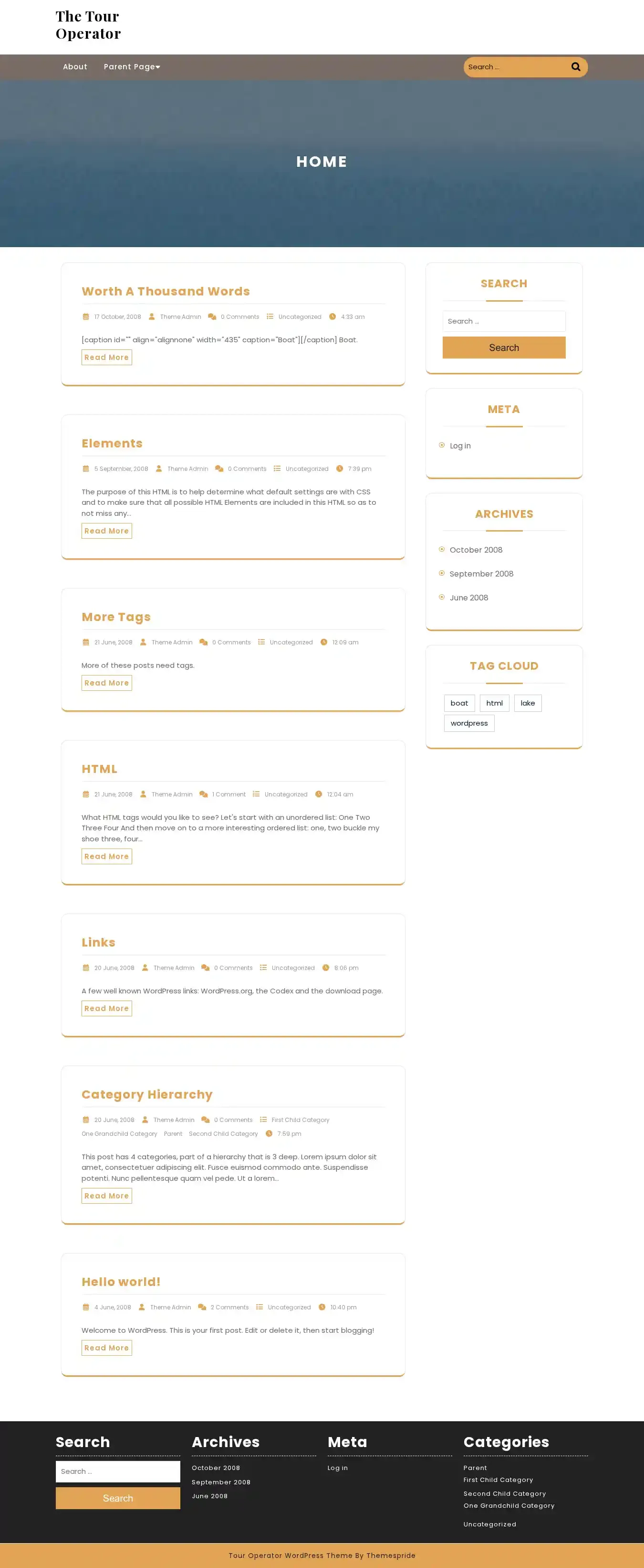 The Tour Operator home page on desktop
