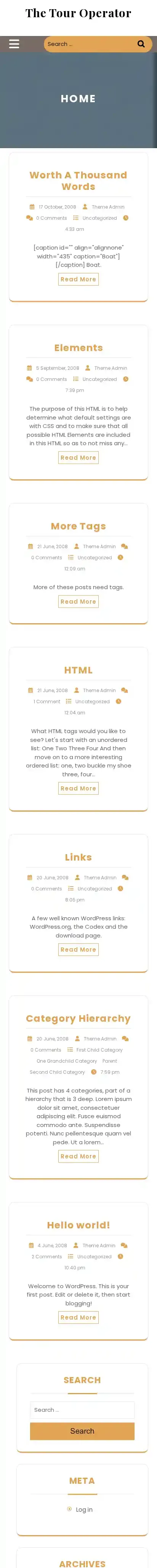 The Tour Operator home page on mobile