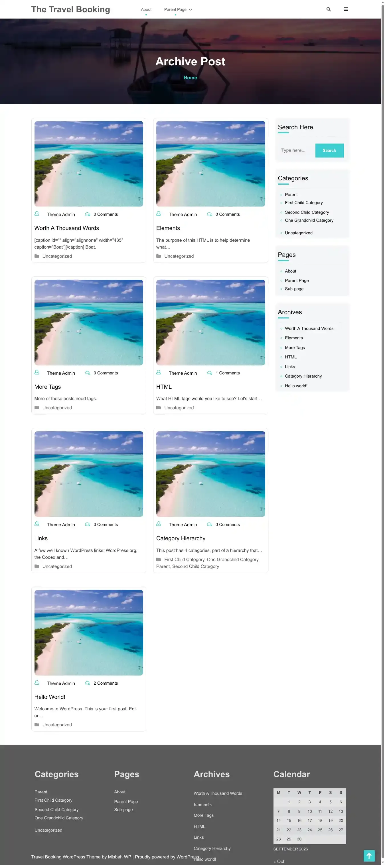 The Travel Booking home page on desktop