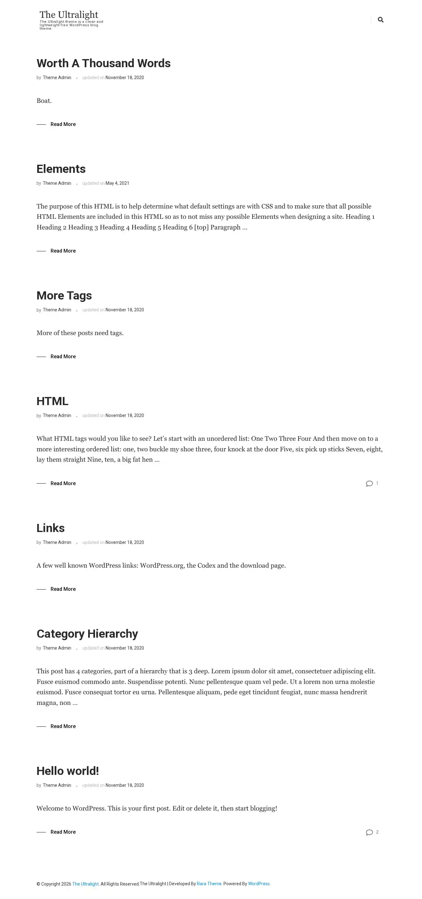 The Ultralight home page on desktop