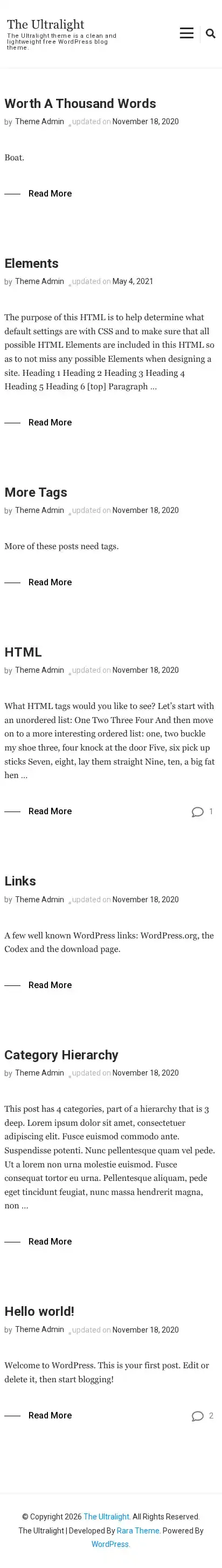 The Ultralight home page on mobile