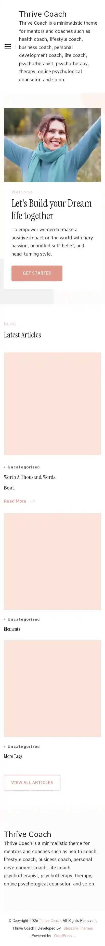 Thrive Coach home page on mobile