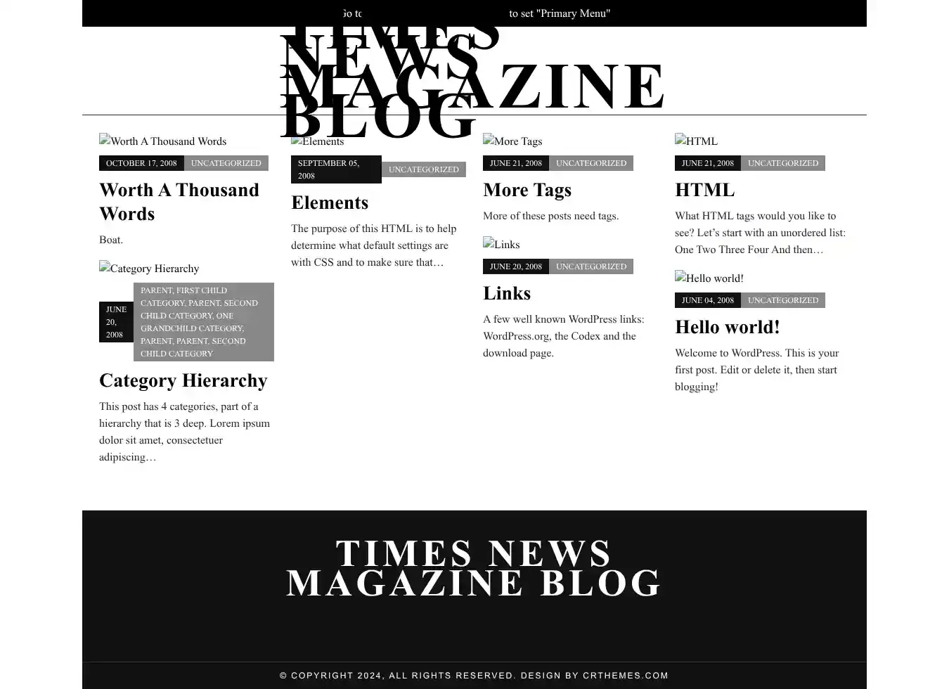 Times News Magazine Blog home page on desktop