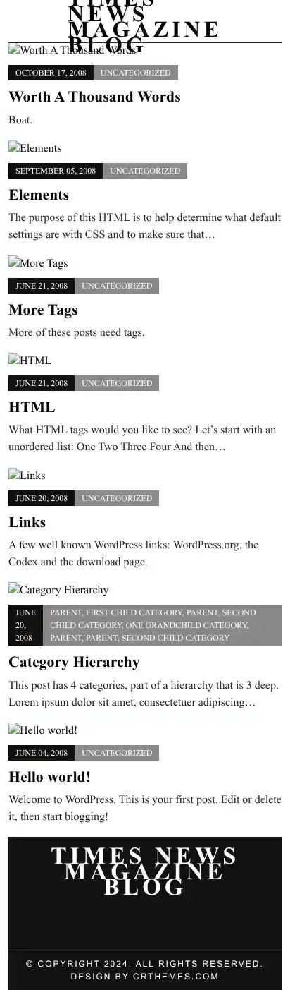 Times News Magazine Blog home page on mobile
