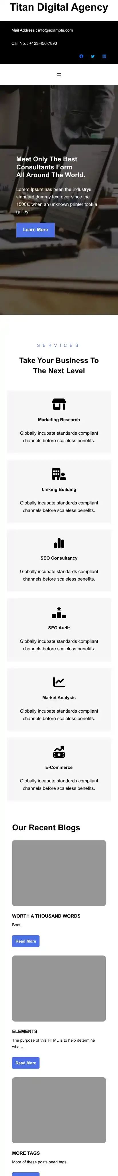 Titan Digital Agency home page on mobile