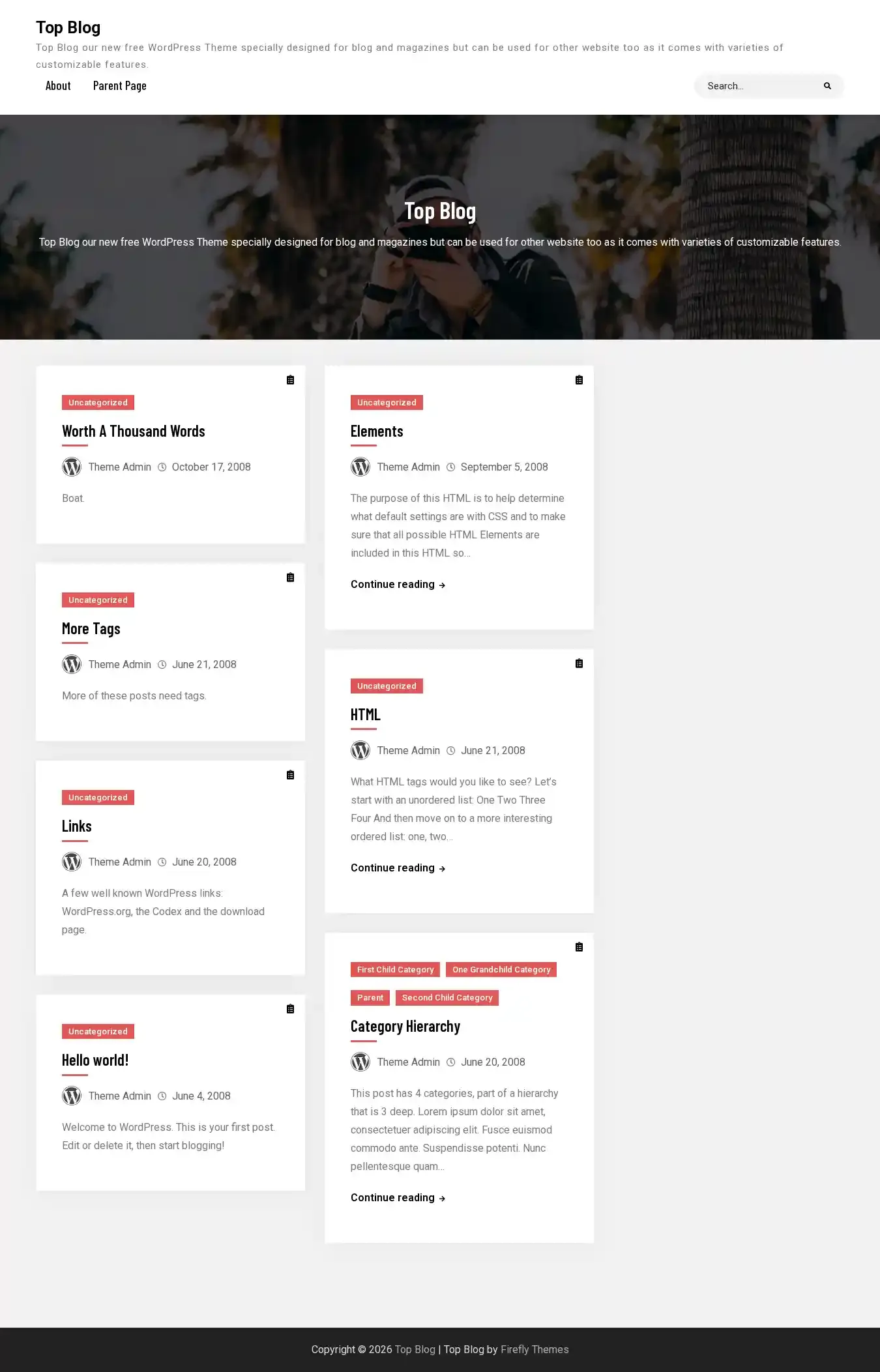 Top Blog home page on desktop