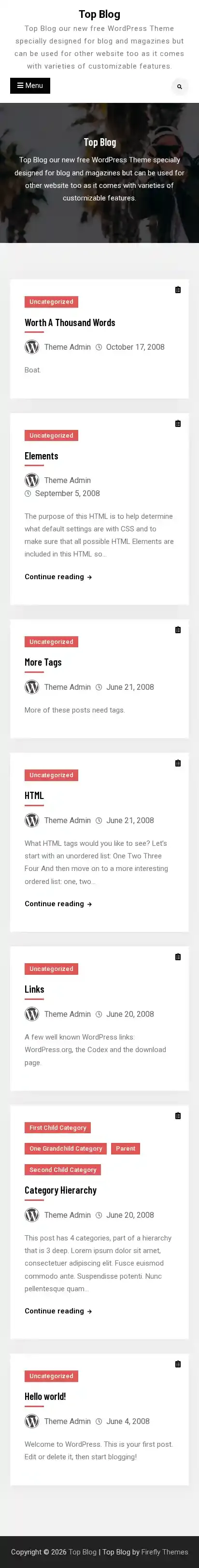 Top Blog home page on mobile