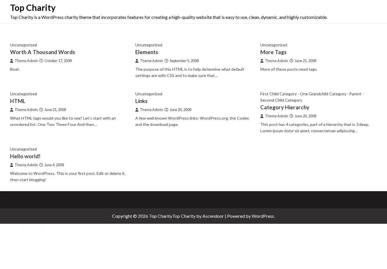 Top Charity home page on desktop
