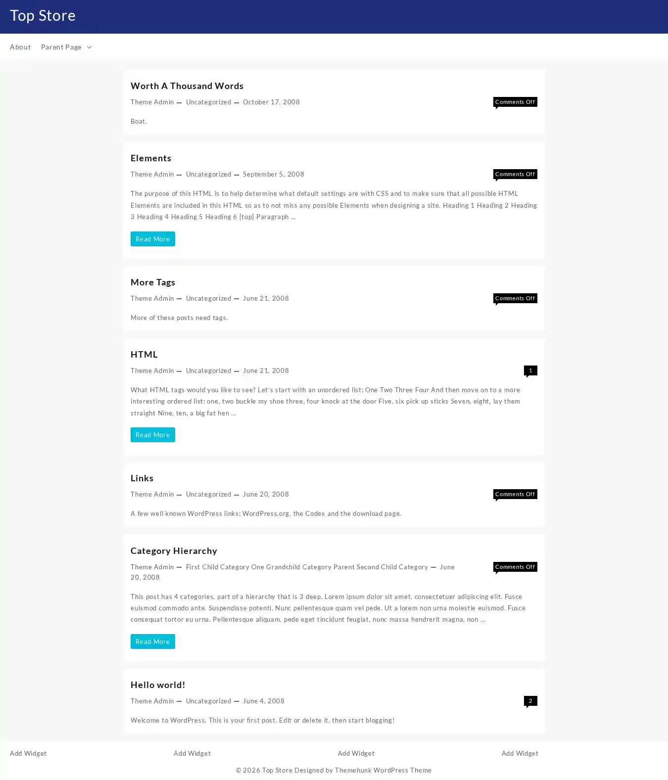 Top Store home page on desktop