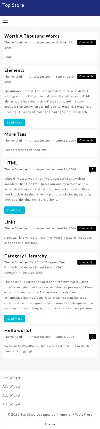 Top Store home page on mobile