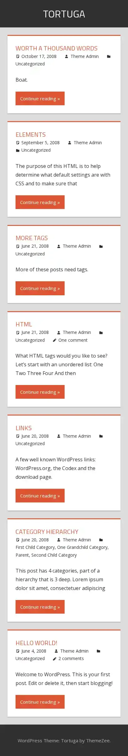 Tortuga home page on mobile