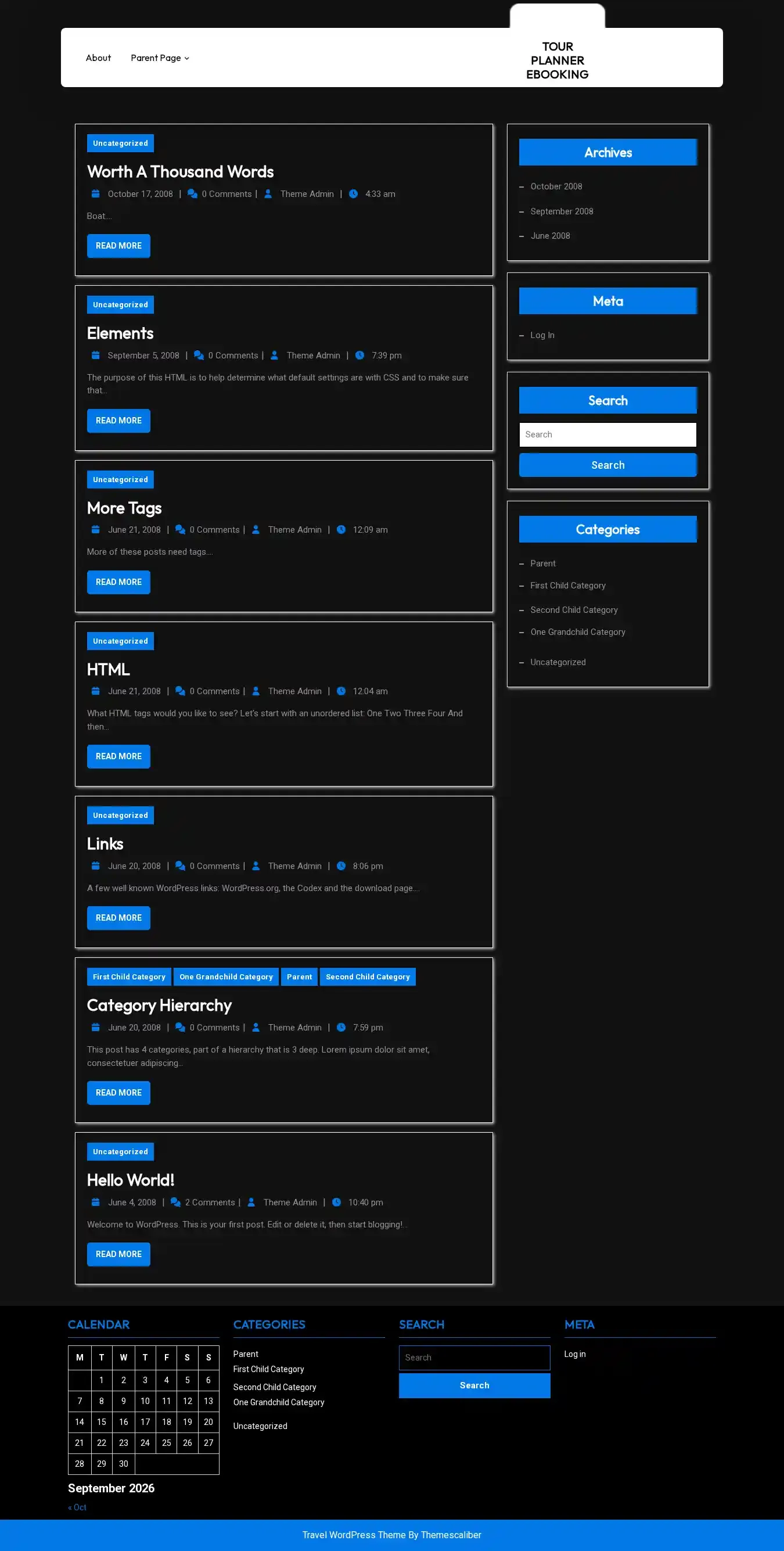 Tour Planner eBooking home page on desktop