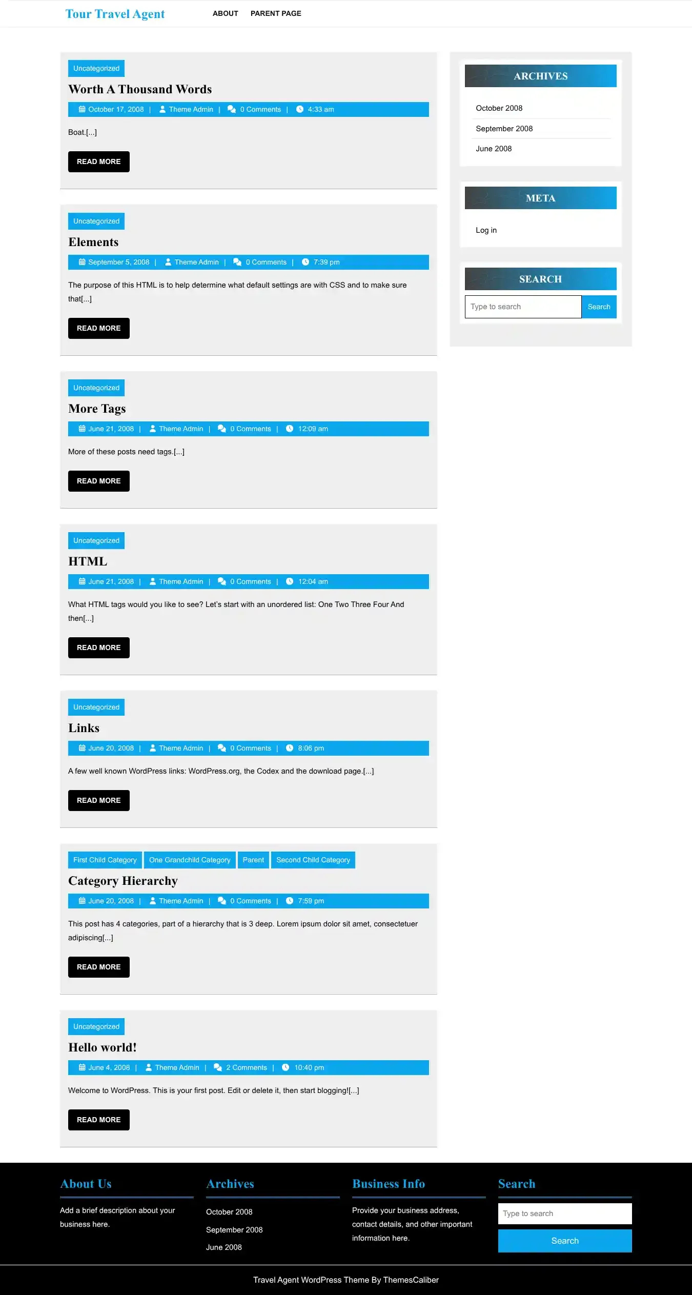 Tour Travel Agent home page on desktop