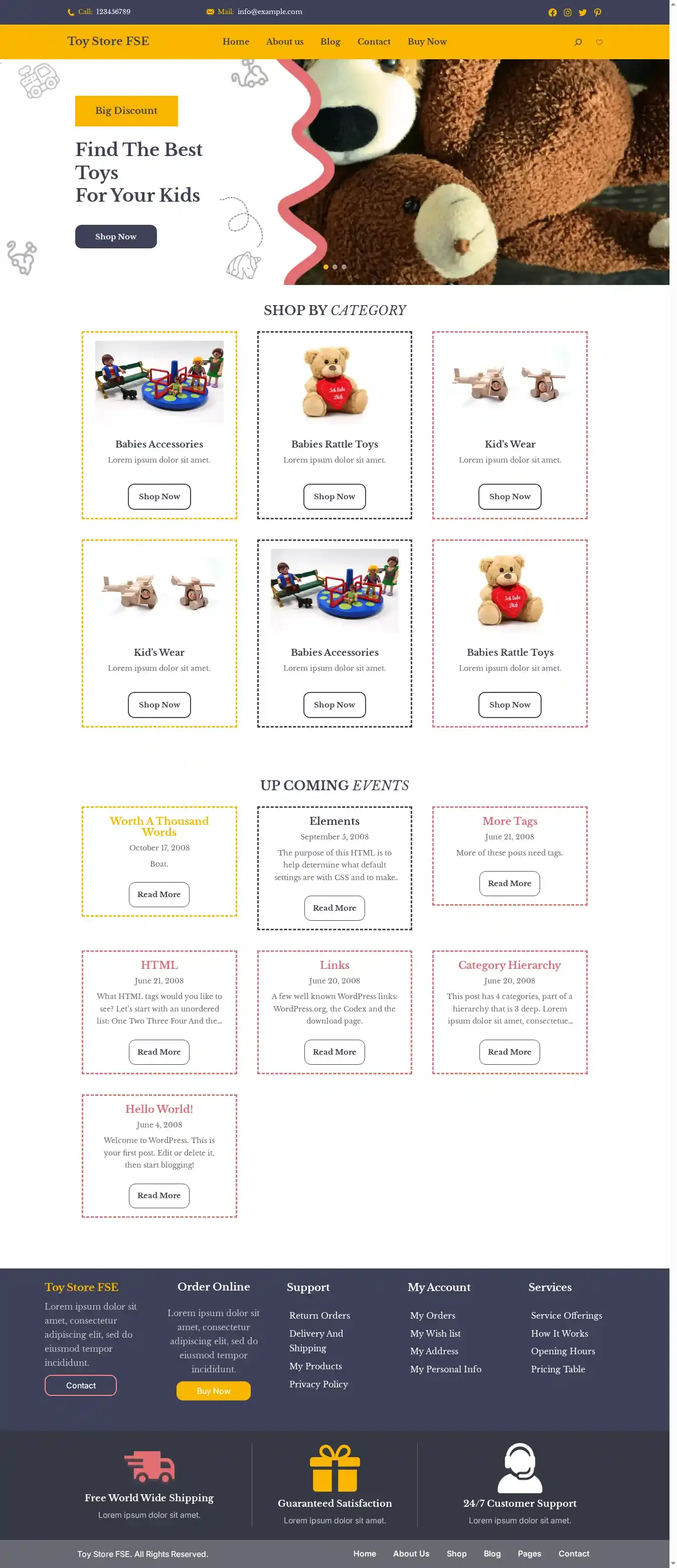 Toy Store FSE home page on desktop