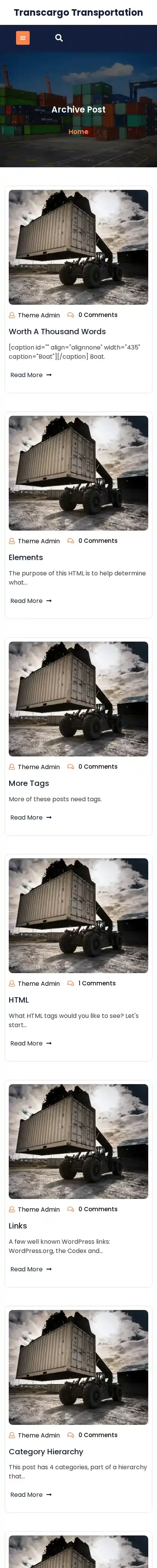Transcargo Transportation home page on mobile