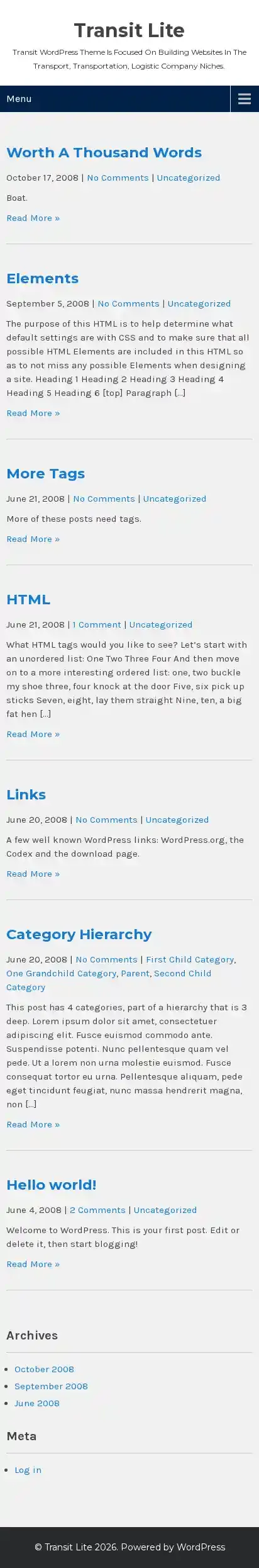 Transit Lite home page on mobile