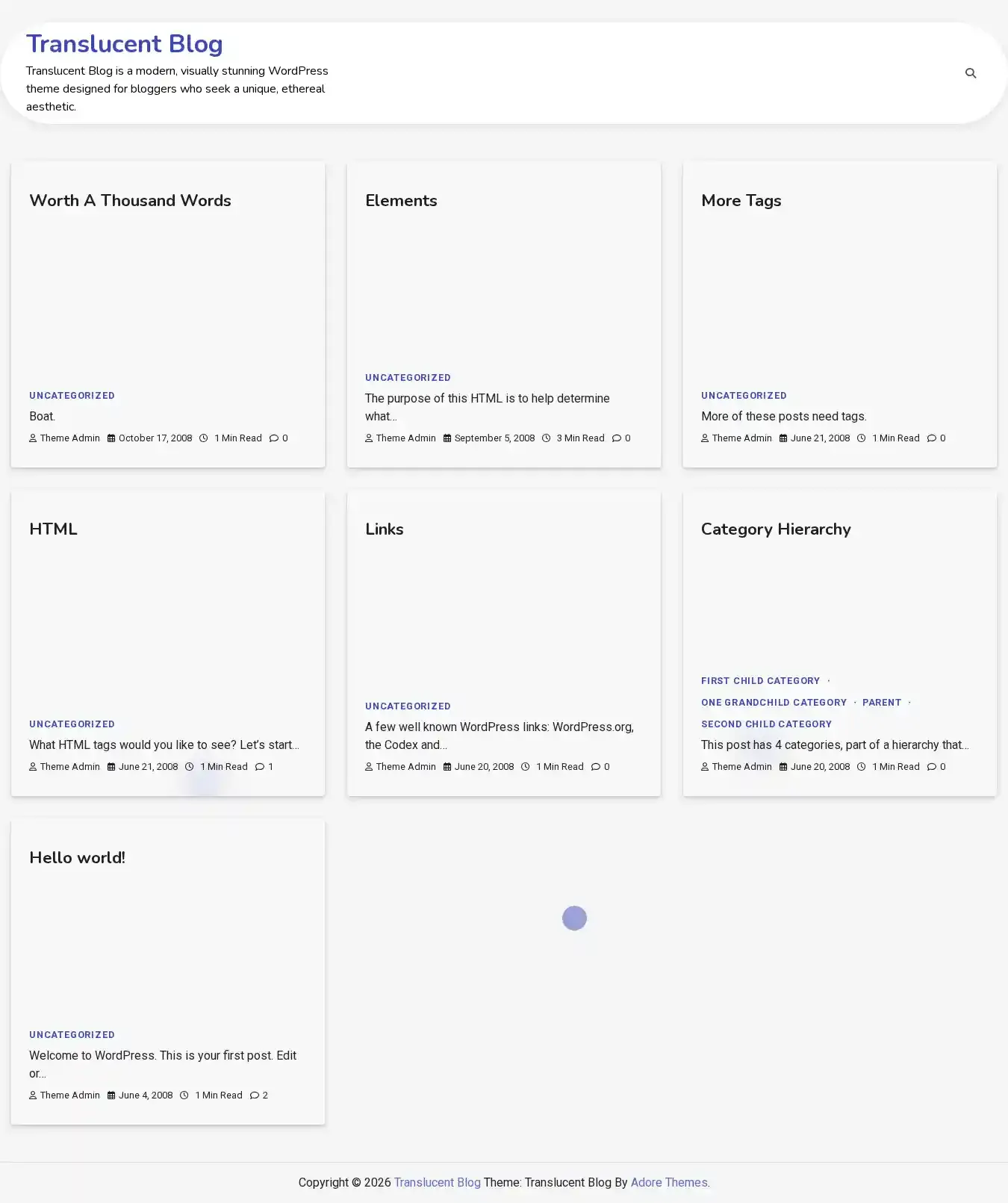 Translucent Blog home page on desktop