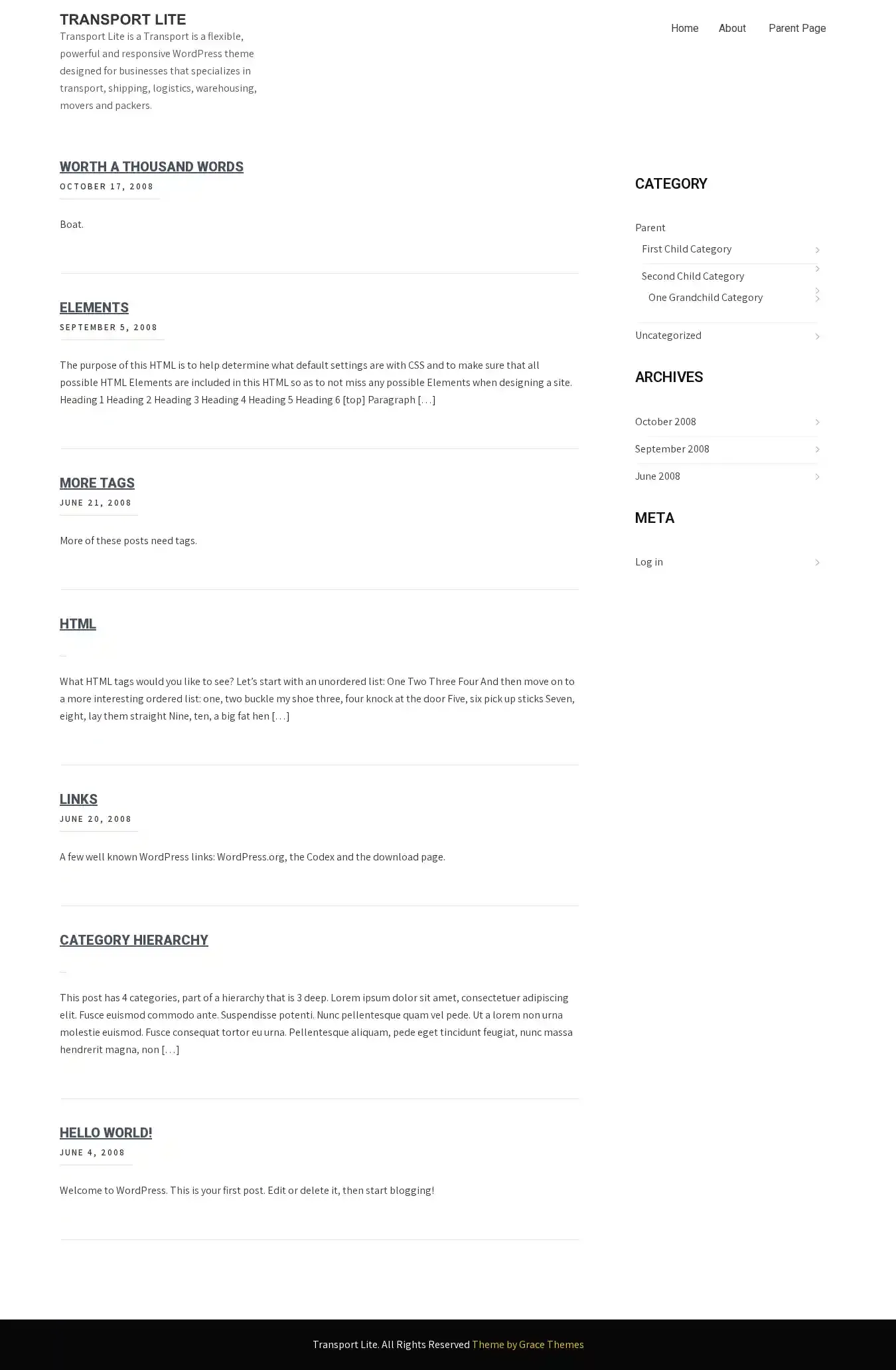 Transport Lite home page on desktop