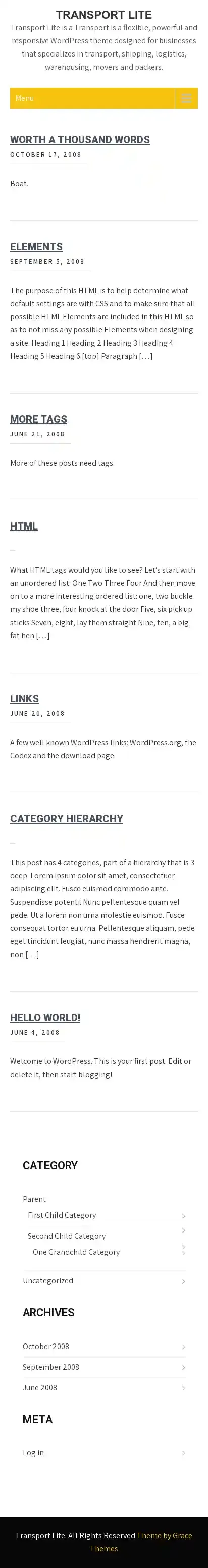 Transport Lite home page on mobile