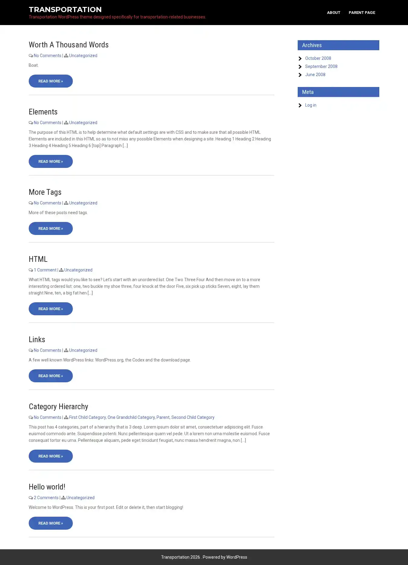Transportation home page on desktop