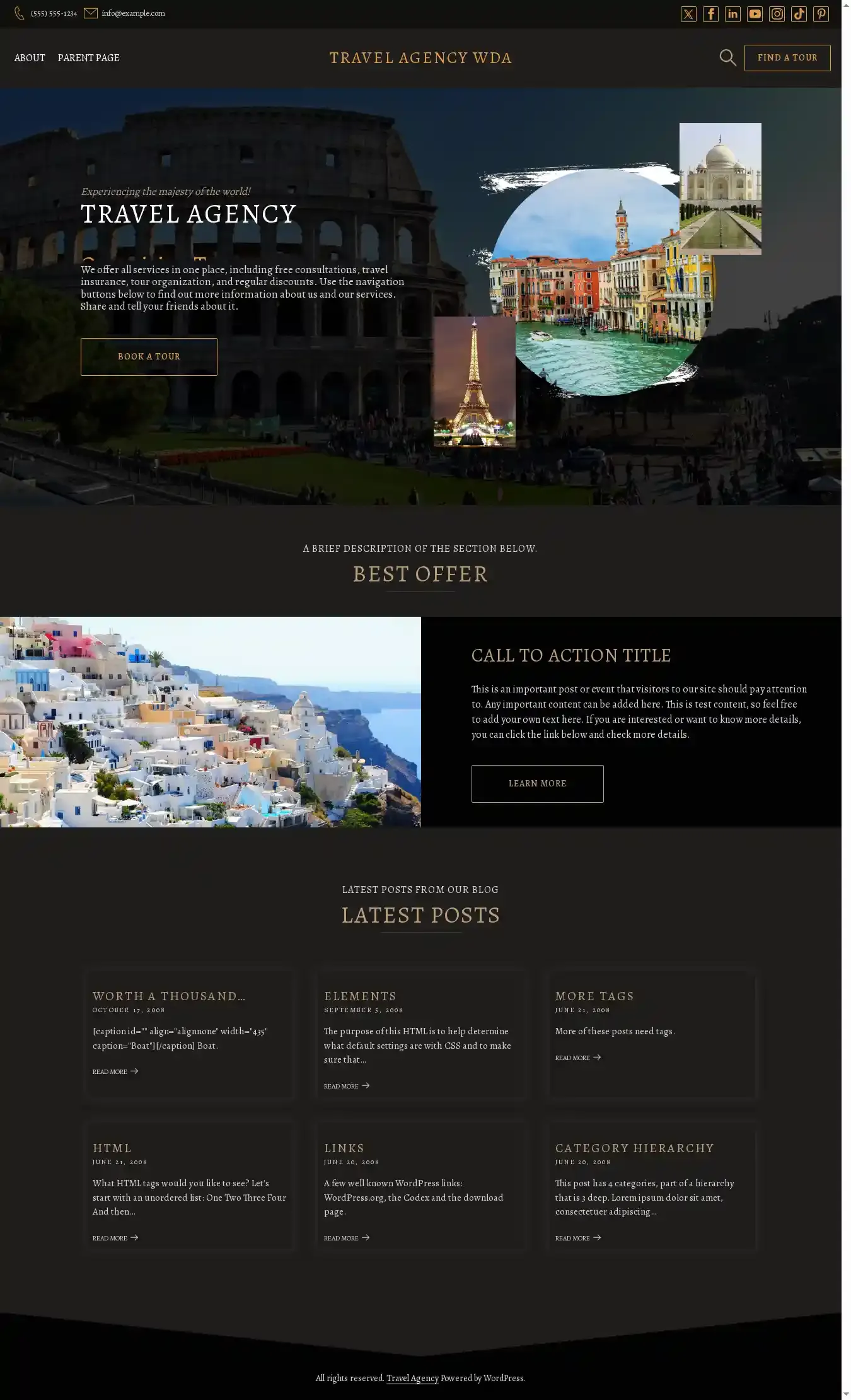 Travel Agency WDA home page on desktop