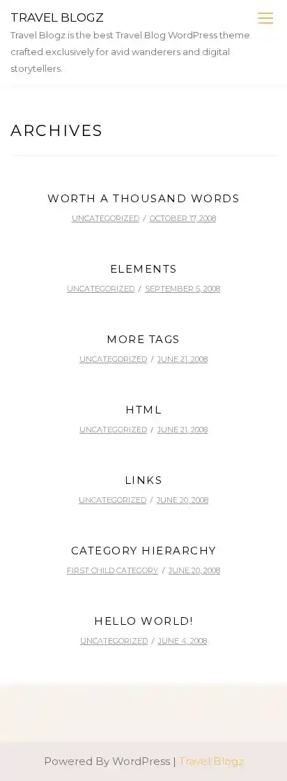 Travel Blogz home page on mobile