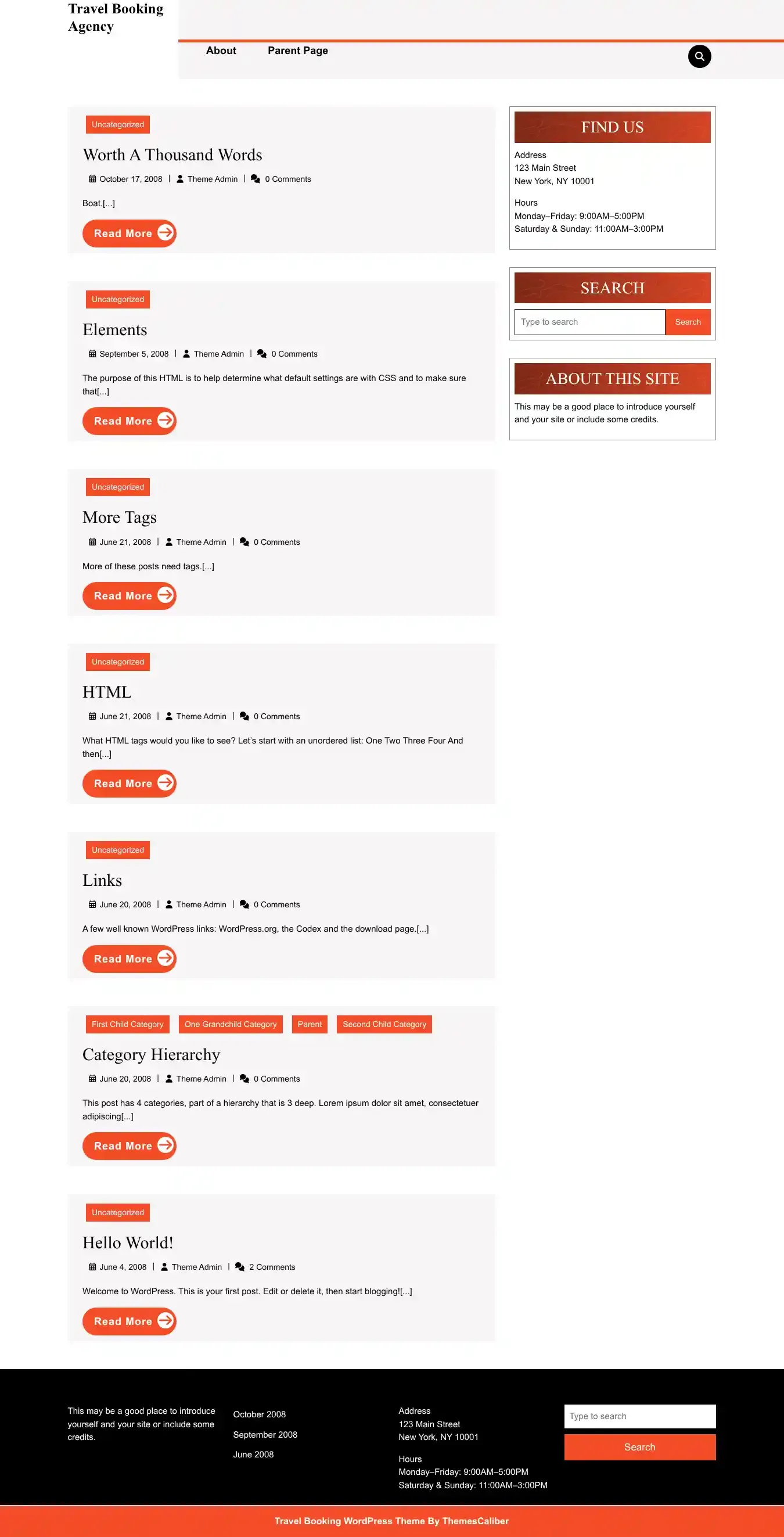 Travel Booking Agency home page on desktop