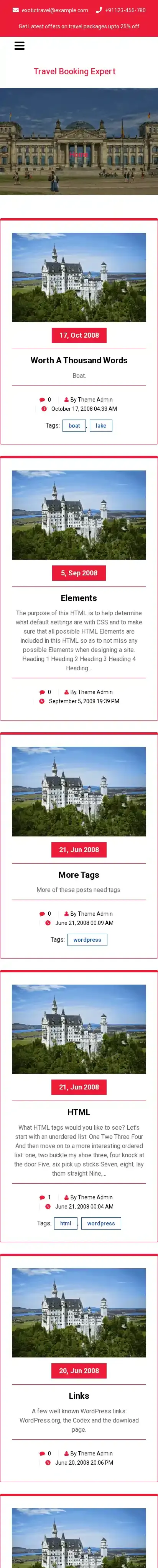 Travel Booking Expert home page on mobile