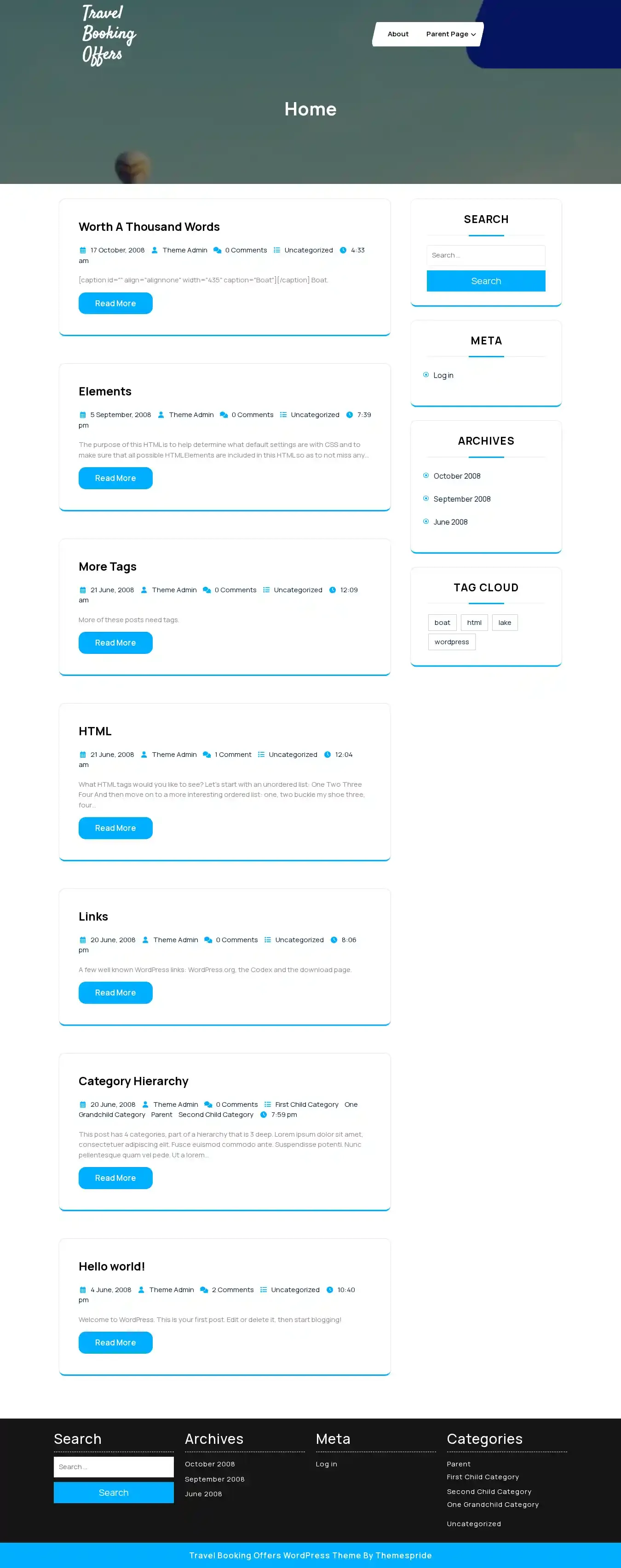 Travel Booking Offers home page on desktop