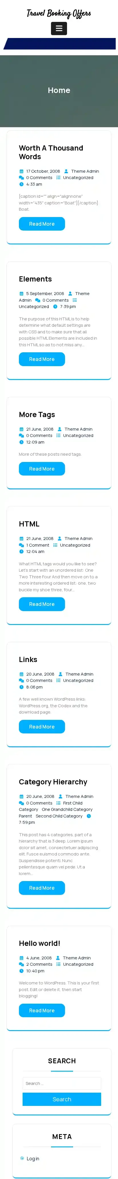 Travel Booking Offers home page on mobile