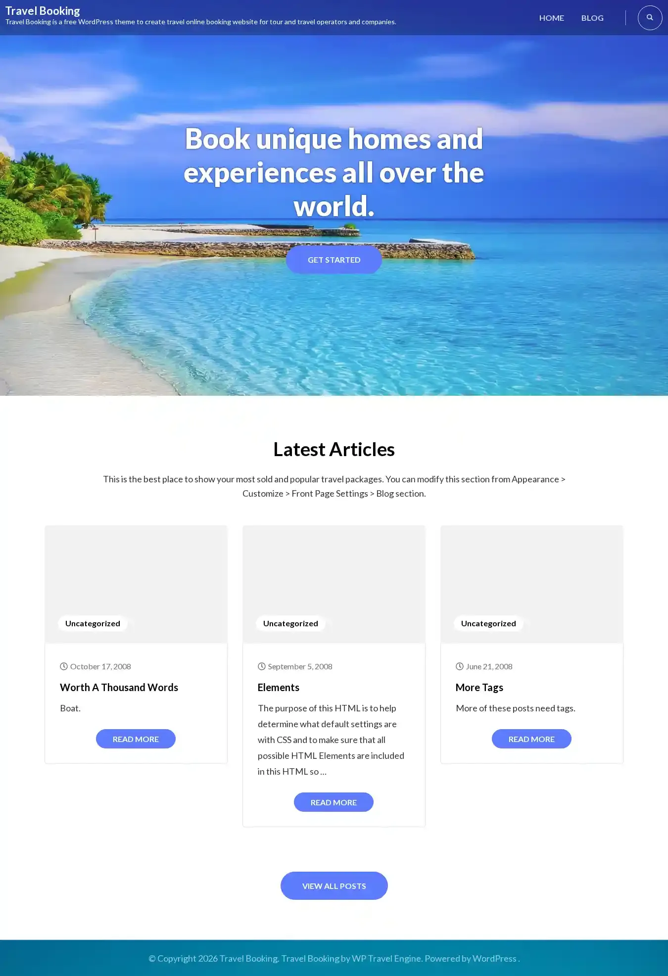 Travel Booking home page on desktop