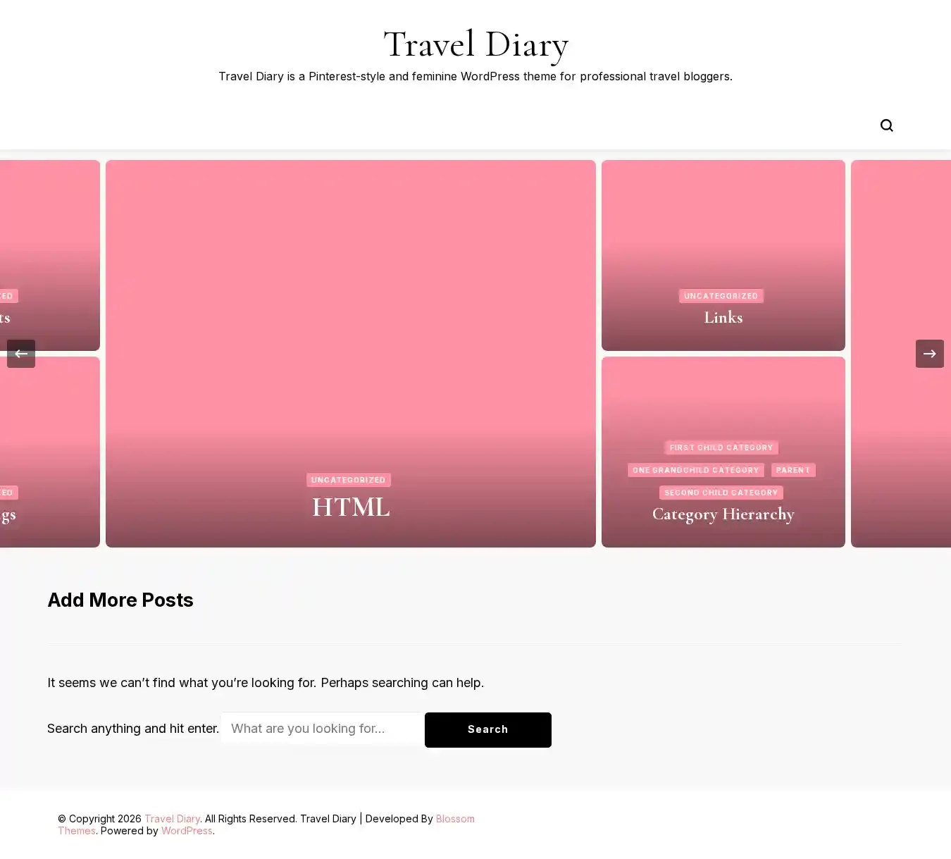 Travel Diary home page on desktop